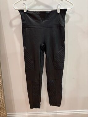 SPANX Black High-Waist Moto Panel Leggings